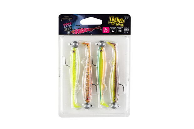 Fox Rage Slick Shad 9cm x4 Mixed UV Colour Pack LOADED 7g 2/0 head