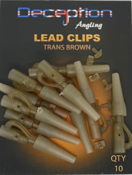 Lead Clips with tails and pins (10 per pack) - TRANS BROWN