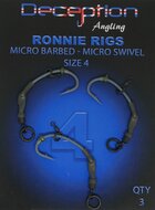 Deception Angling Ronnie Rigs (3 per pack) - Size 4 Micro Barbed with Micro swivel