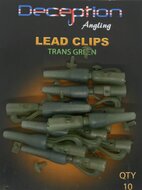 Deception Angling Lead Clips with tails and pins (10 per pack) - TRANS GREEN